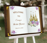 Princess Bridal Shower Sign Purple Floral Fairytale Princess Party Welcome Sign Purple Floral Foamboard Castle Book Wedding Shower Poster