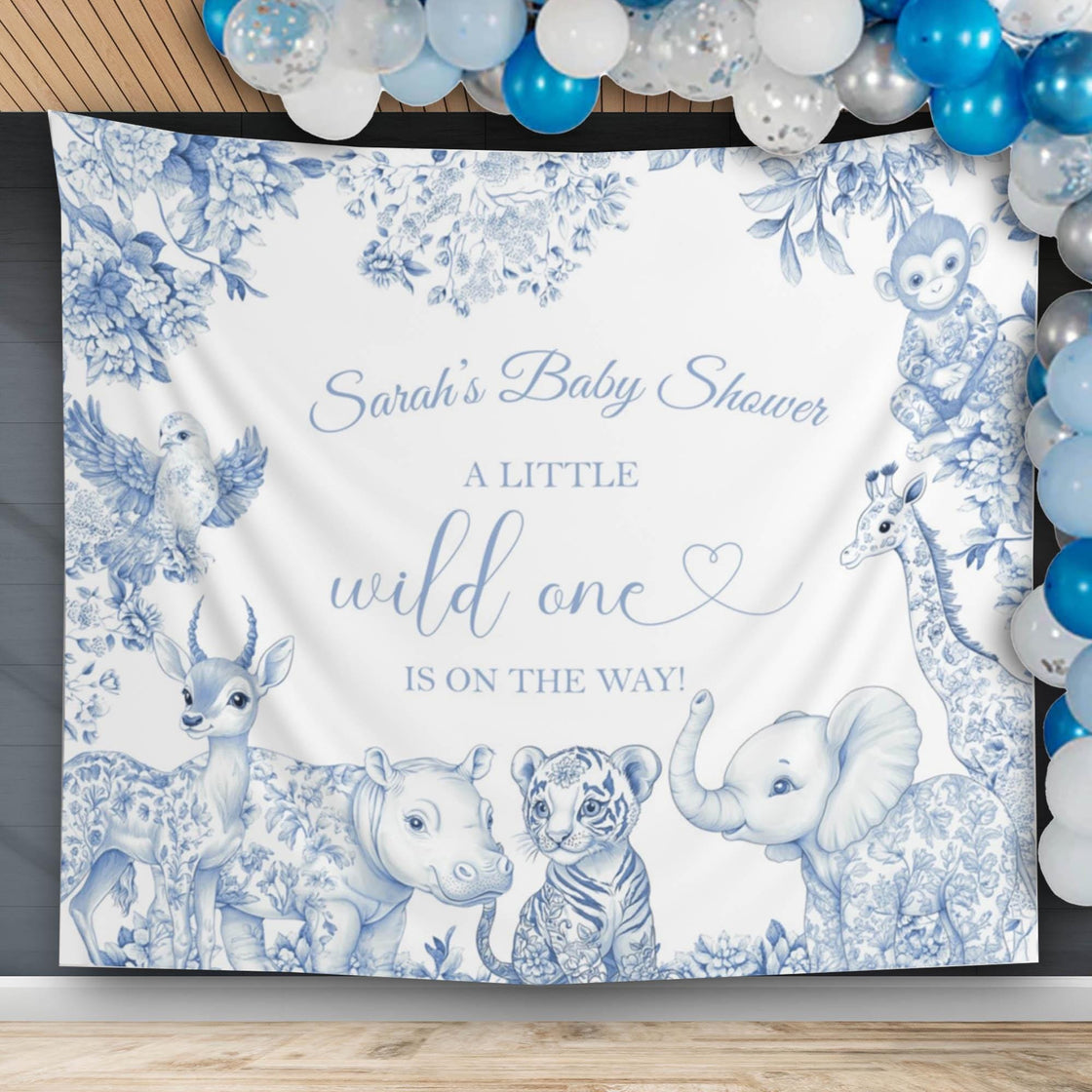Safari Toile Baby Shower Decor A Little Wild One is on the Way Backdrop