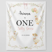 1st Birthday Watercolor Goose Banner Pink Green Girl Floral High Chair Party Sign