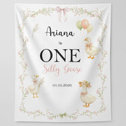 1st Birthday Watercolor Goose Banner Pink Green Girl Floral High Chair Party Sign