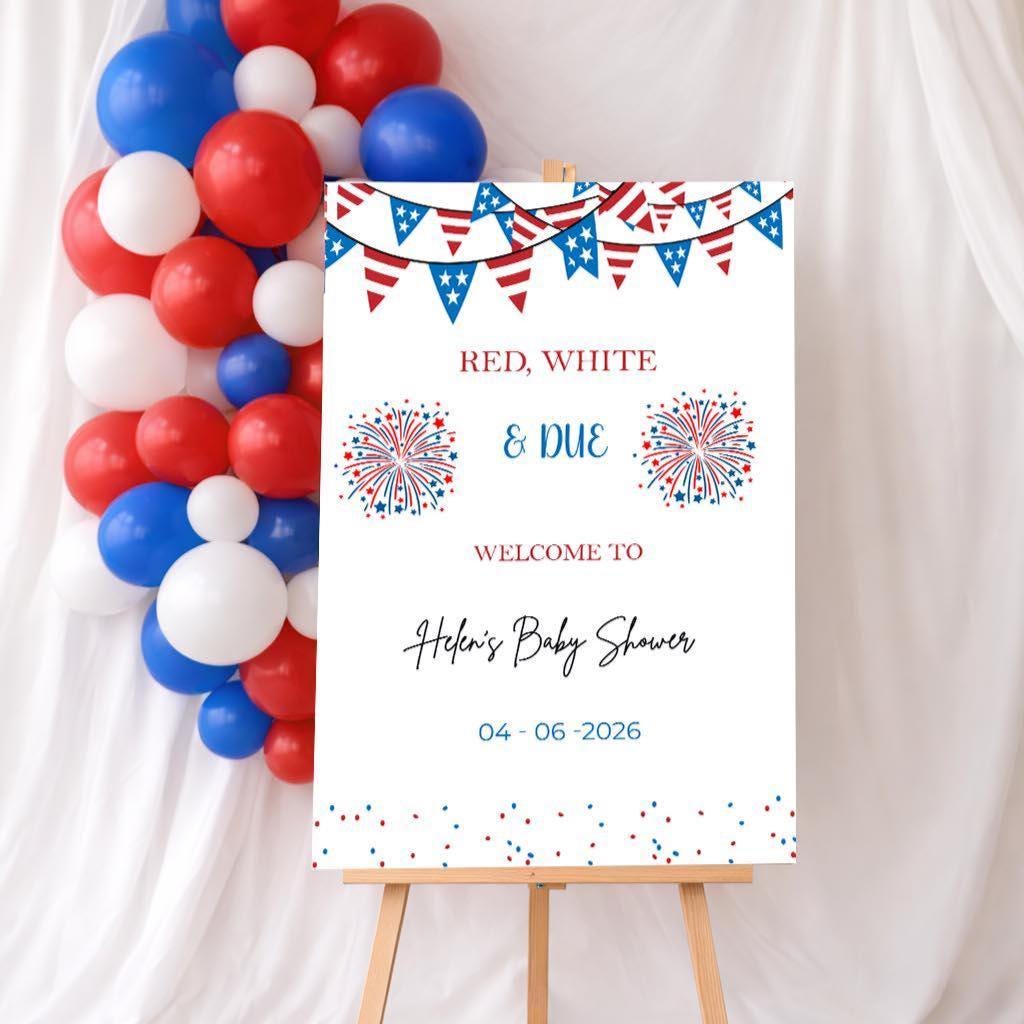 Printed Fourth of July Baby Shower Sign Red White and Due Custom Independence Day Foamboard