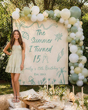 Beach Party Birthday Backdrop, The Summer I Turned, Custom Name Coastal Beach Seashells Banner, Ocean Theme