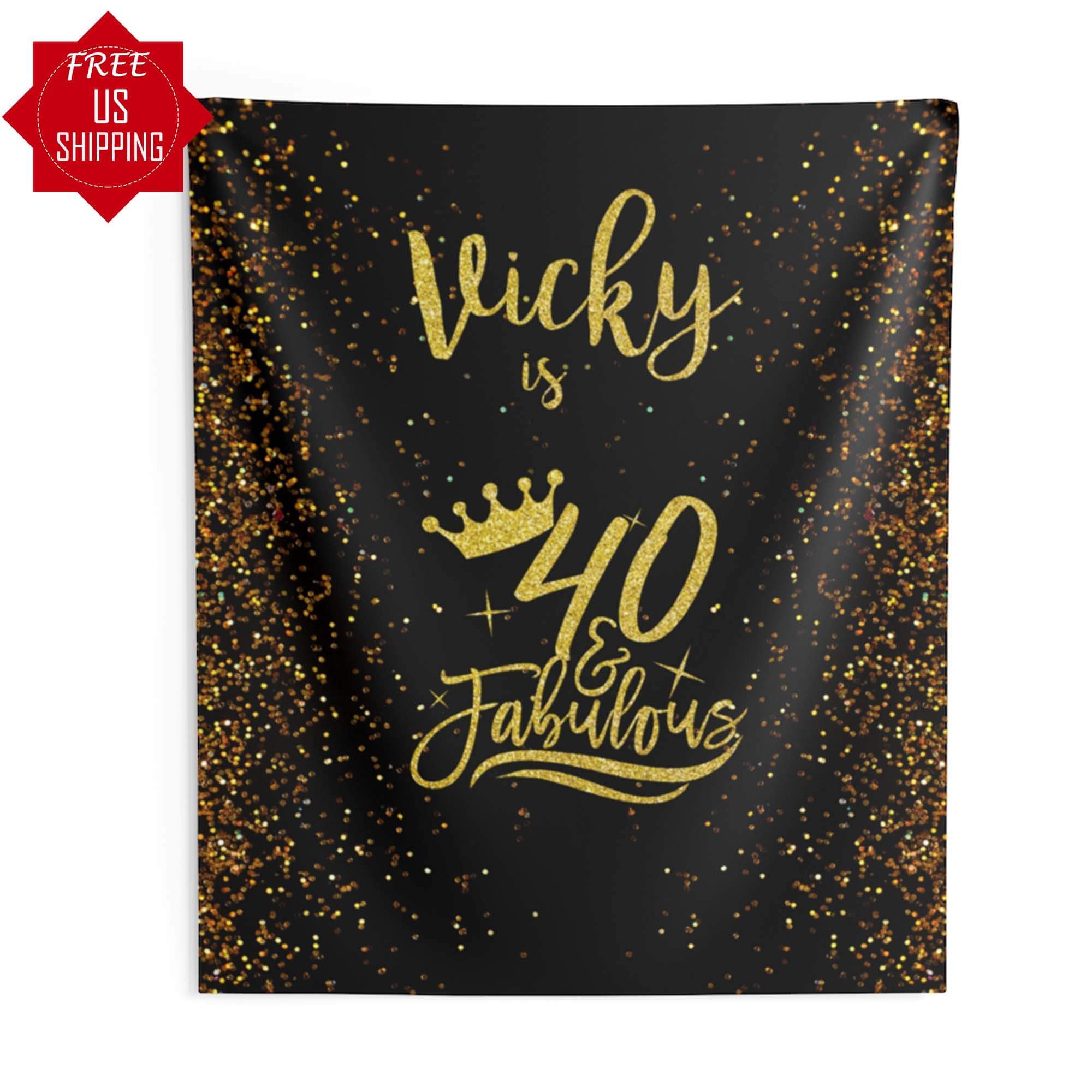 40th Birthday Backdrop, Black and Gold