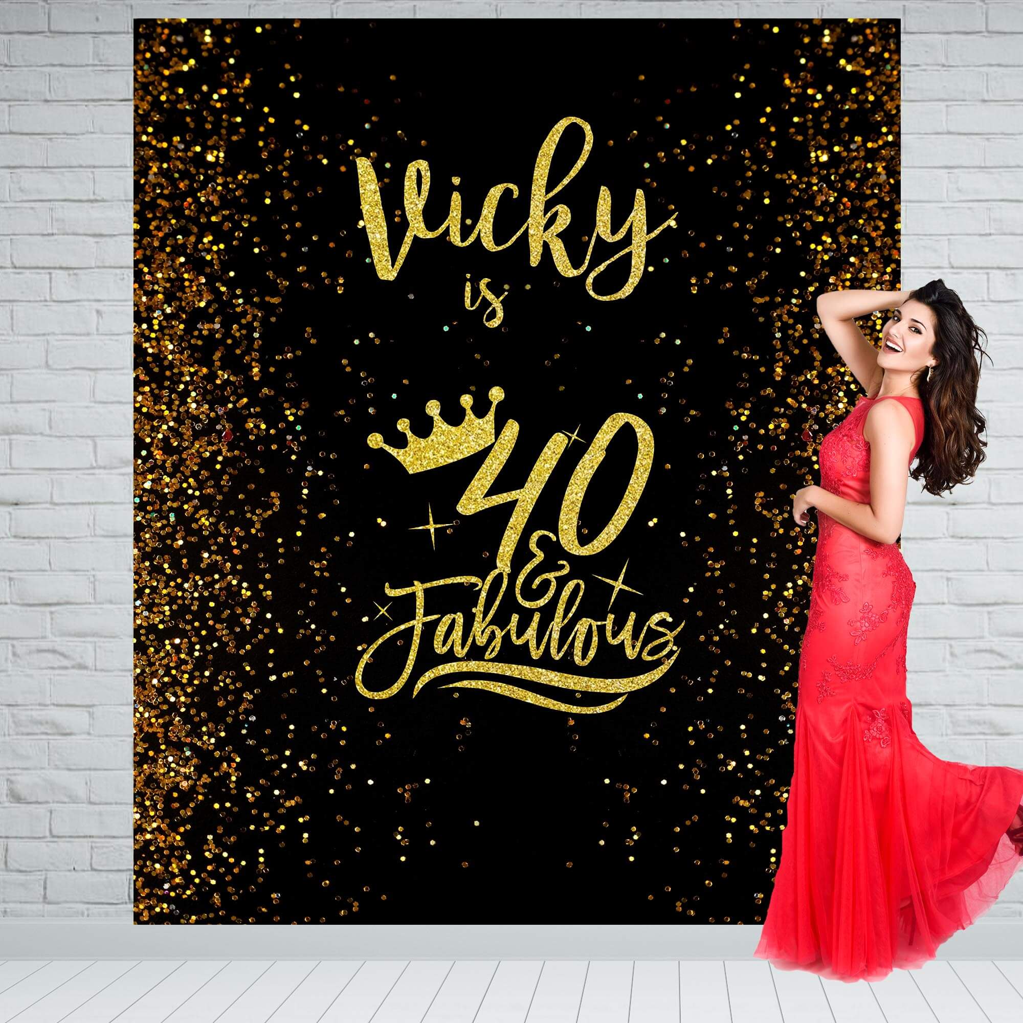40th Birthday Backdrop, Black and Gold