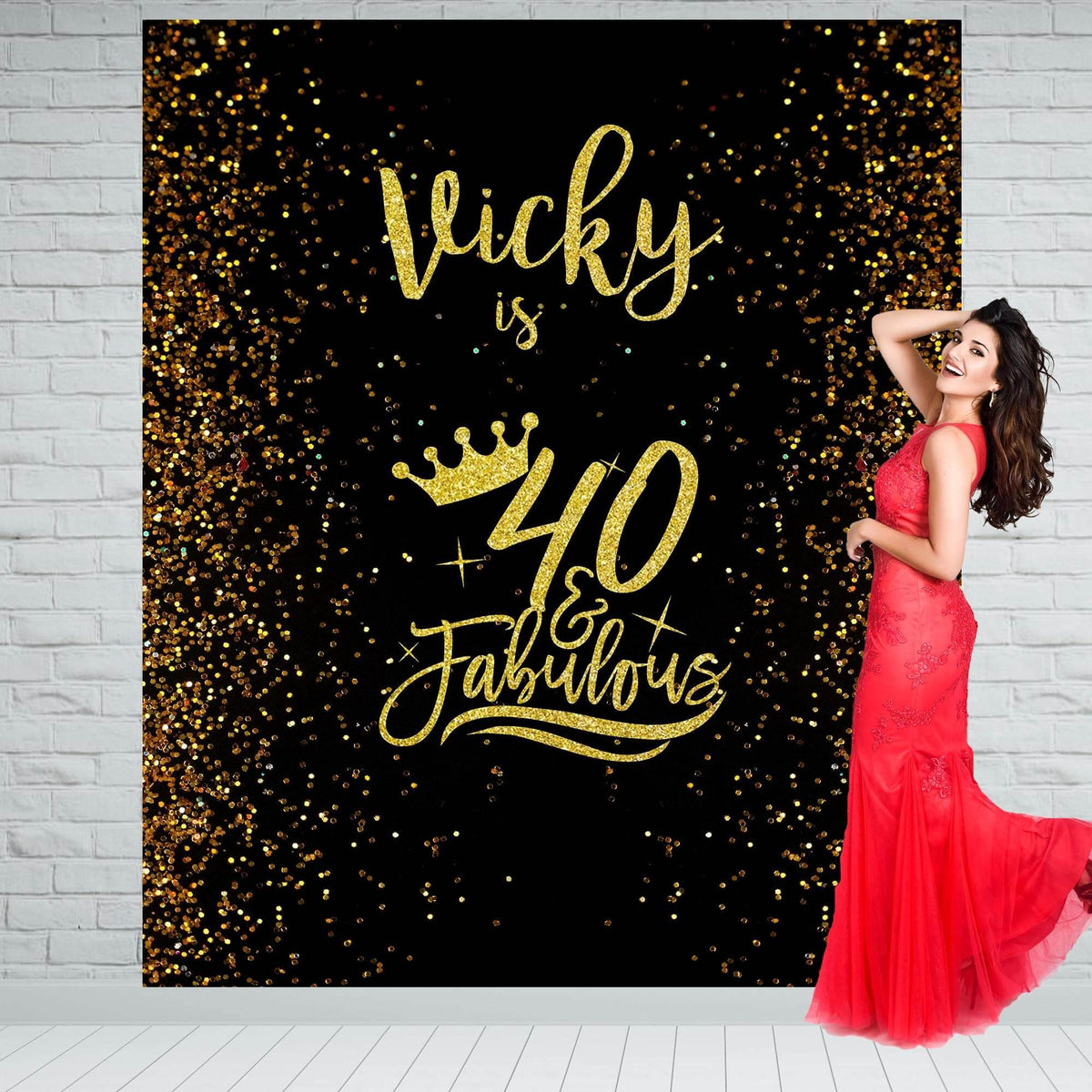 40th Birthday Backdrop, Black and Gold - iJay Backdrops
