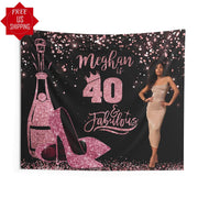 Rose Gold Personalised 40th Birthday Banner with Photo - iJay Backdrops