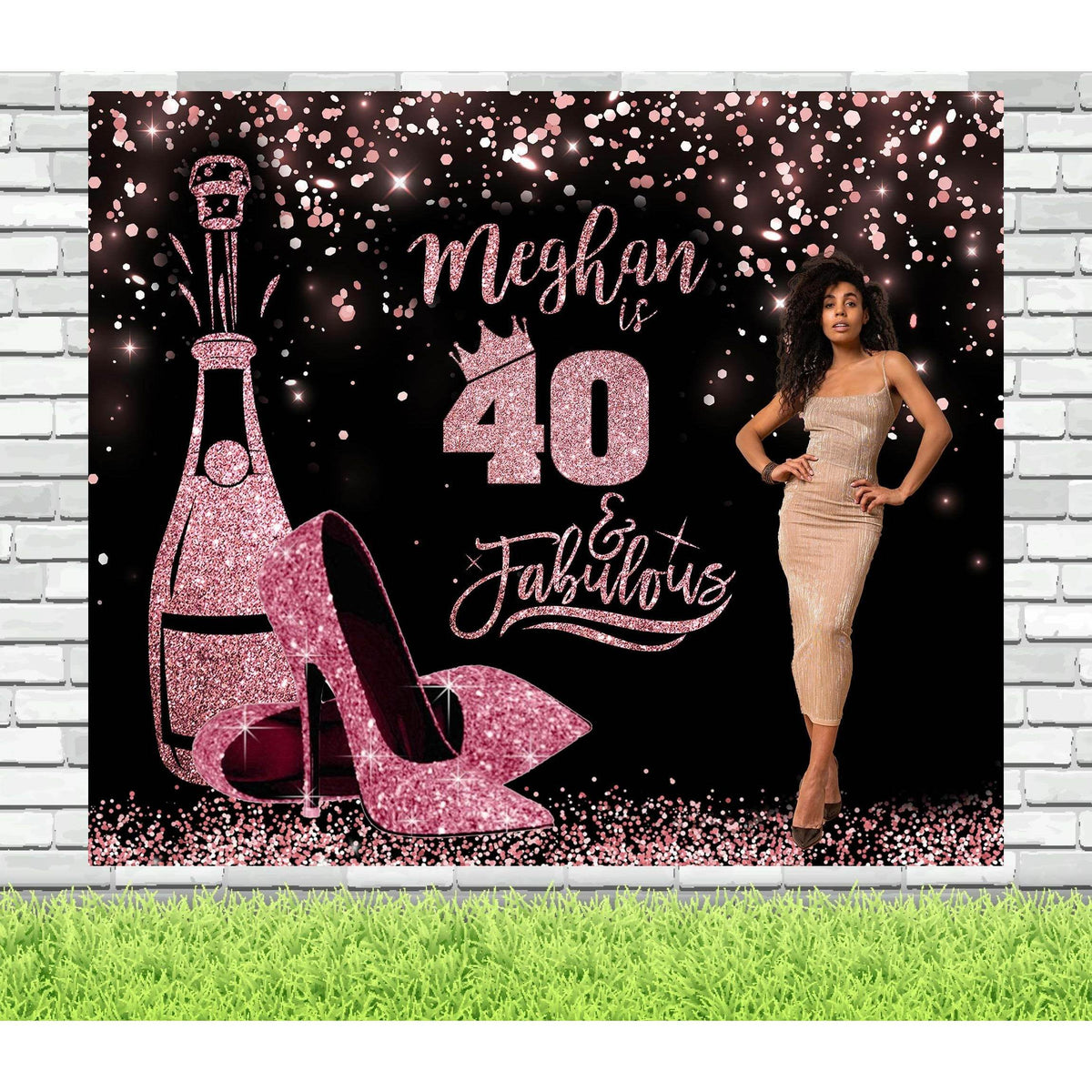 Rose Gold Personalised 40th Birthday Banner with Photo - iJay Backdrops