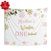 Winter ONEderland Backdrop, Girl Snowflake Birthday Backdrop - iJay Backdrops