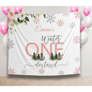 Pink Winter ONEderland Girl Birthday Backdrop - iJay Backdrops