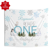 Blue Winter Onederland Snow Flakes Birthday backdrop, Boy Winter Party Backdrop - iJay Backdrops