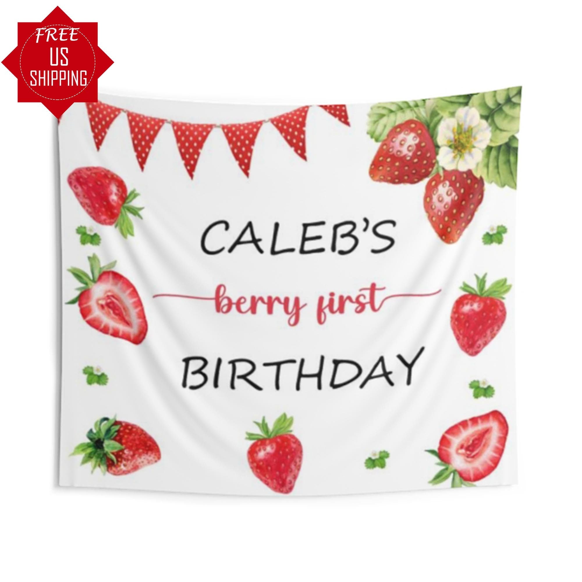 Berry First Strawberry Birthday Backdrop