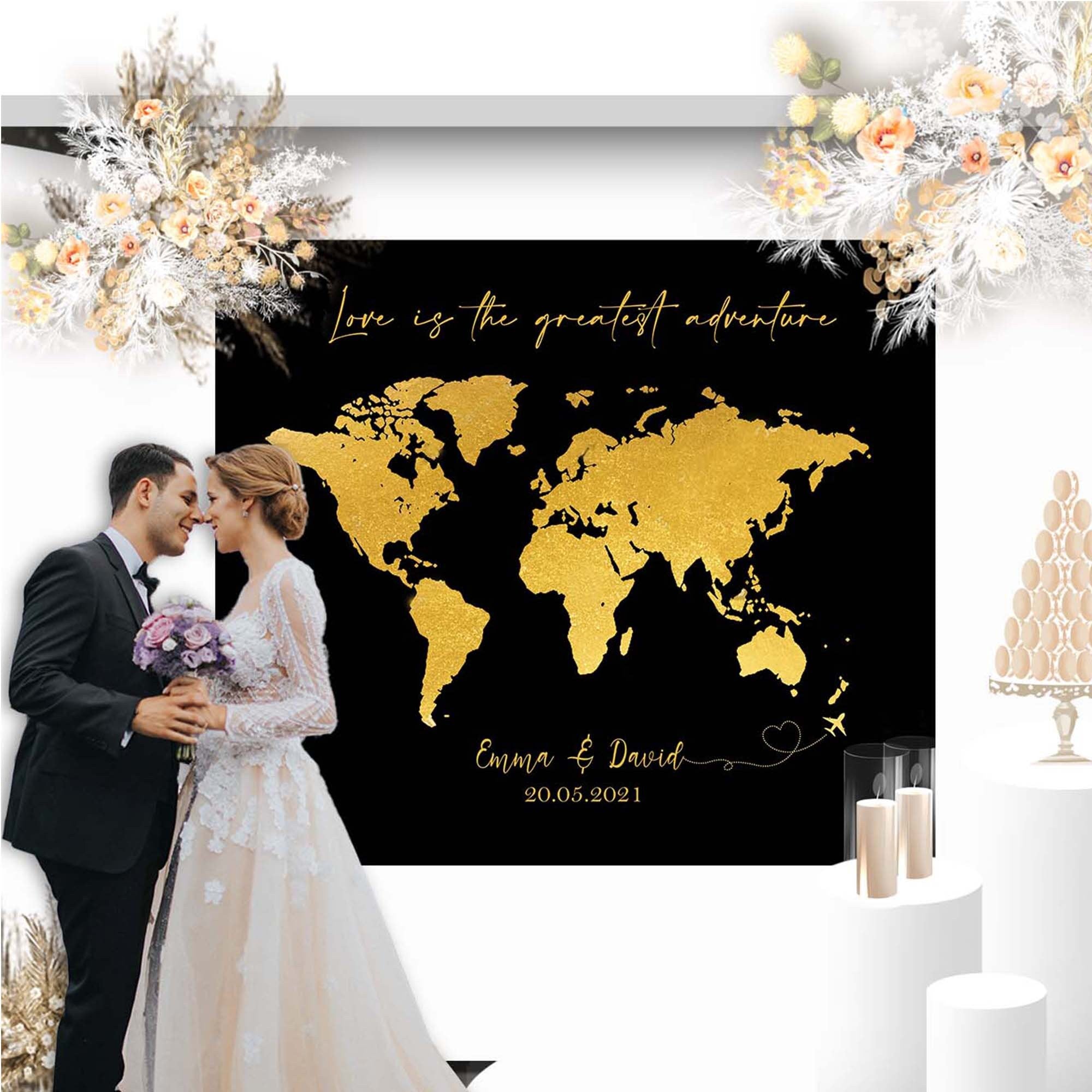 Adventure Wedding Backdrop, World Map Travel Backdrop