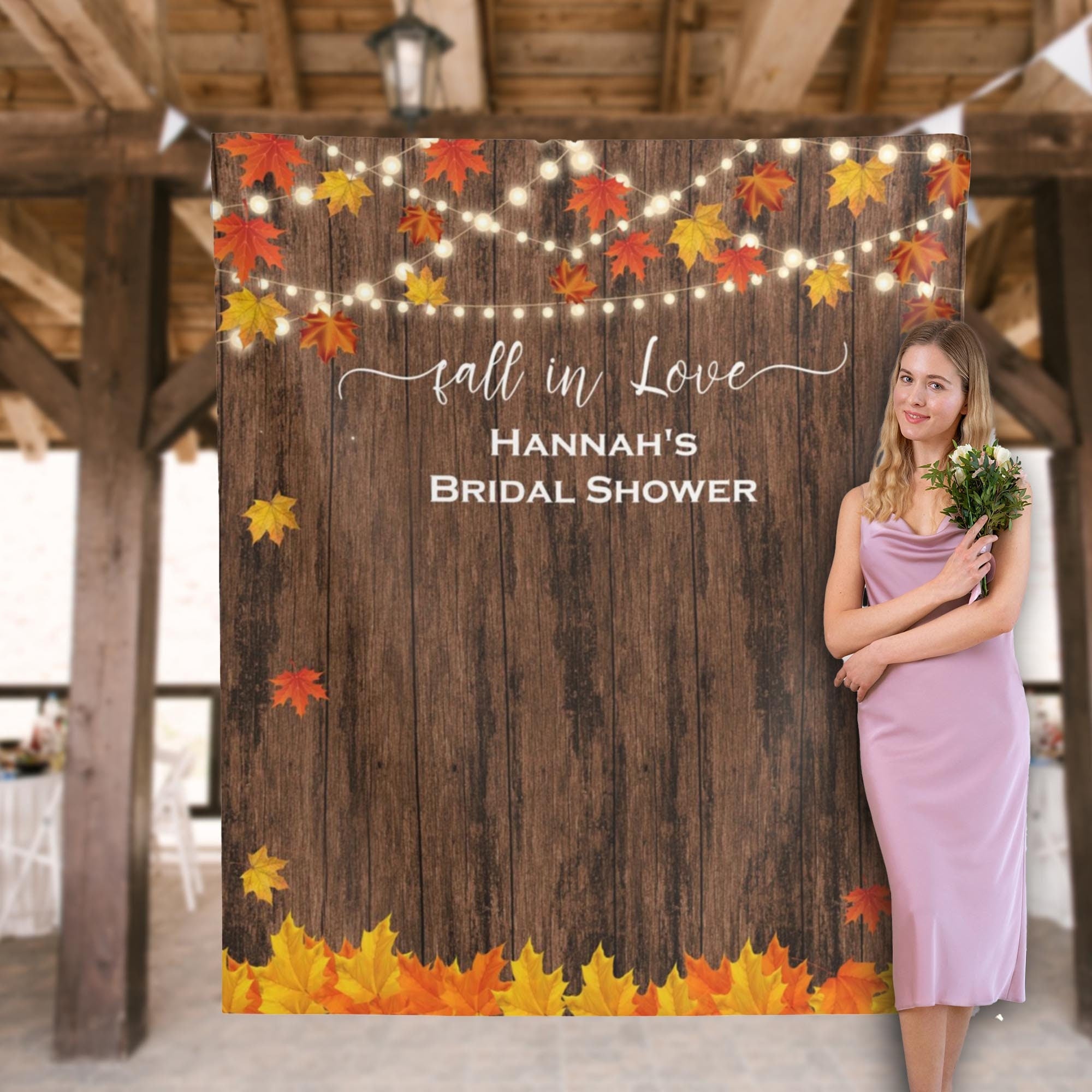 Rustic Fall Bridal Shower Backdrop, Fall In Love