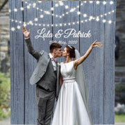 Rustic Gray Wedding Backdrop With Lights - iJay Backdrops