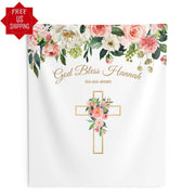 Pink Floral Girl Baptism Backdrop - iJay Backdrops
