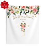 Pink Floral Girl Baptism Backdrop