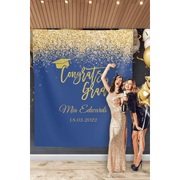 Blue and Gold Graduation Backdrop - iJay Backdrops