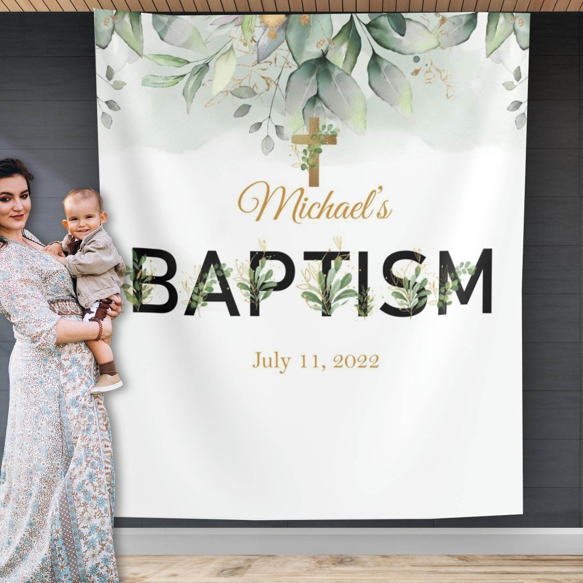 Greenery Christening Backdrop - iJay Backdrops