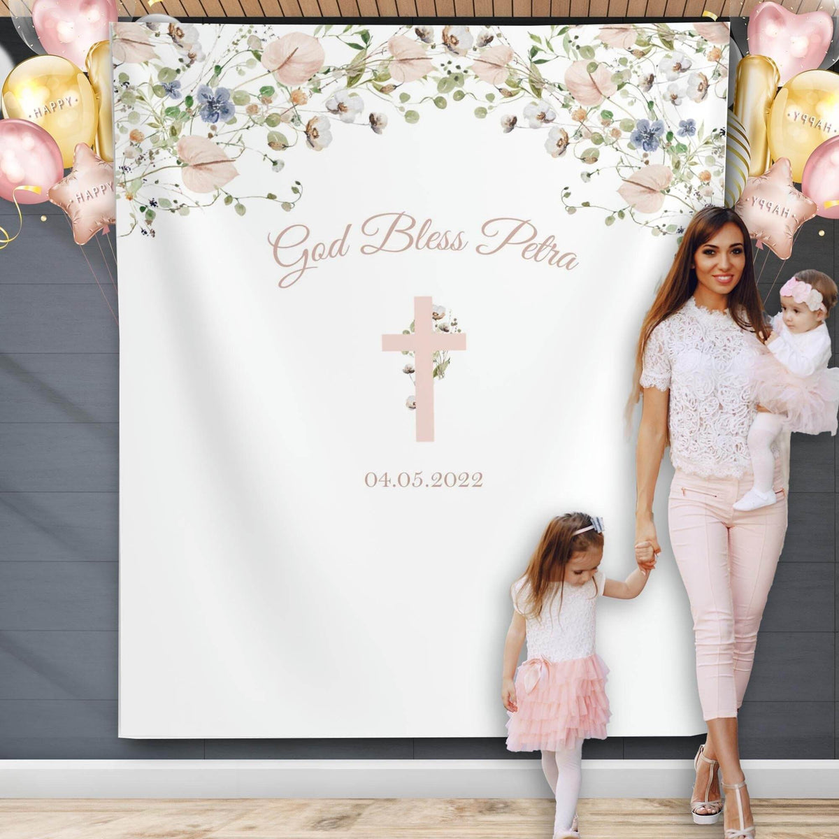 Wildflower Baptism Baptism Backdrop, Christening, First Holy Communion - iJay Backdrops