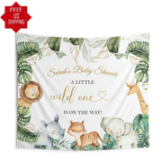 Wild One Baby Shower Decoration Safari Jungle Shower Backdrop Little Wild One Banner Greenery Gold Safari Animals Background Boy Baby Shower - iJay Backdrops