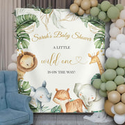 Wild One Baby Shower Decoration Safari Jungle Shower Backdrop Little Wild One Banner Greenery Gold Safari Animals Background Boy Baby Shower - iJay Backdrops
