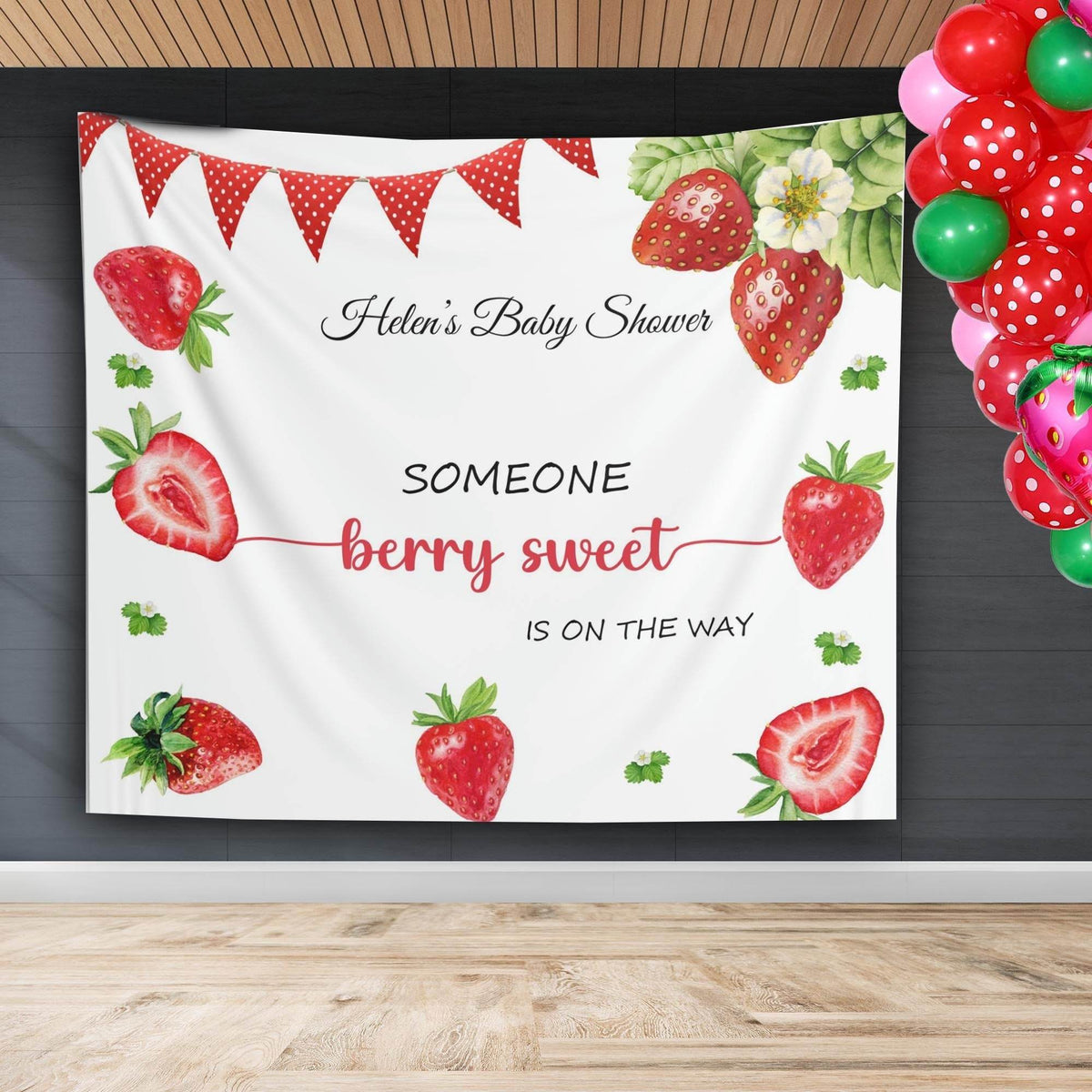 Strawberry Berry Sweet Baby Shower Backdrop - iJay Backdrops