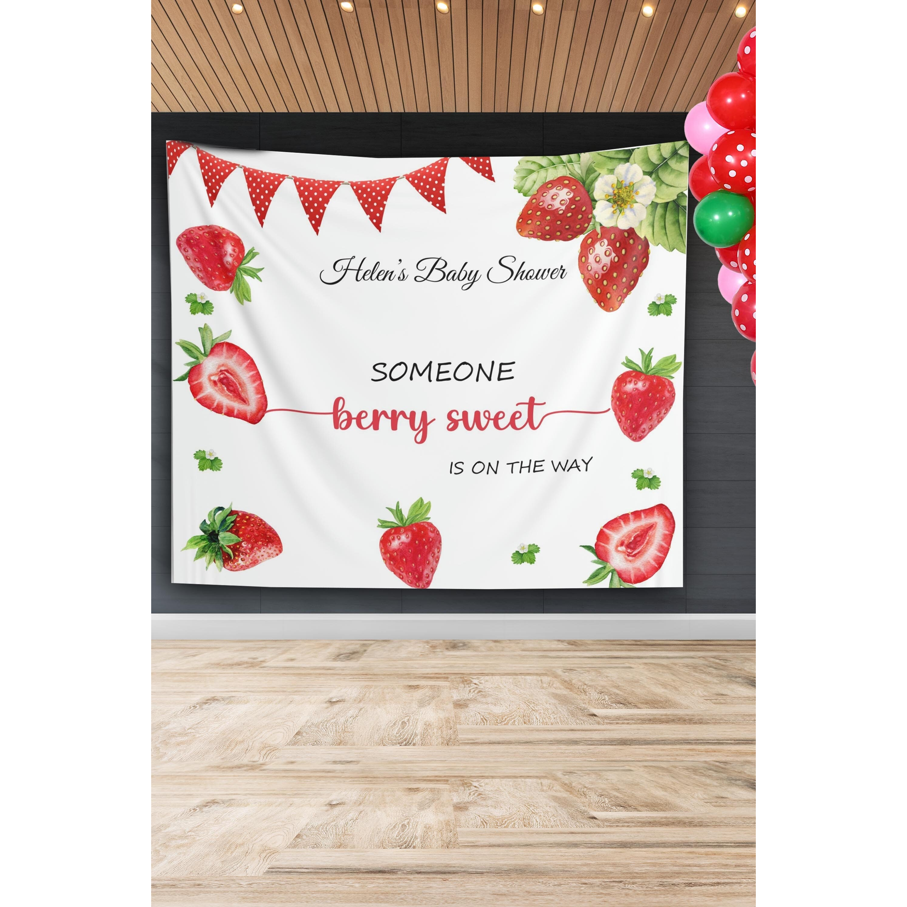 Strawberry Berry Sweet Baby Shower Backdrop