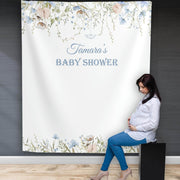 Blue Wildflower Dusty Pink Baby Shower Backdrop - iJay Backdrops