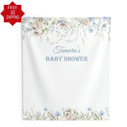 Blue Wildflower Dusty Pink Baby Shower Backdrop - iJay Backdrops