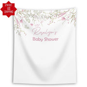 Blue Wildflower Dusty Pink Baby Shower Backdrop - iJay Backdrops