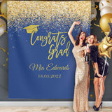 Royal Blue Gold Graduation Backdrop, Congrats Grad Backdrop, Grad Celebration Background, College Grad Party Backdrop, Prom Backdrop 2023