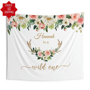 Floral Deer Antlers First Birthday Backdrop - iJay Backdrops