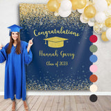 Navy Blue and Gold Graduation Party Backdrop