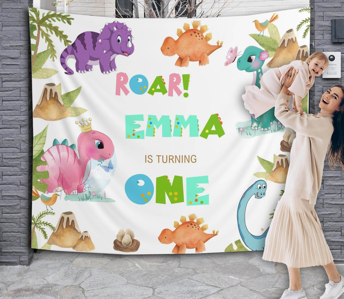 Girl Dino Colorful Birthday Backdrop - iJay Backdrops