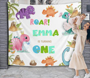 Girl Dino Colorful Birthday Backdrop - iJay Backdrops