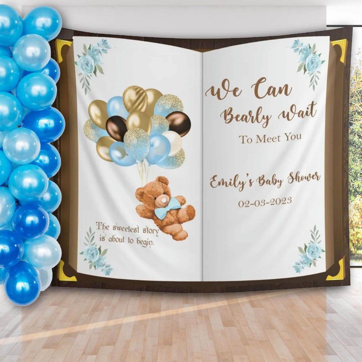 We can Bearly Wait Baby Shower Backdrop, Bear Balloons Baby Shower Banner, Boy Baby Shower Decor, Personalized Teddy Bear Photo Booth - iJay Backdrops