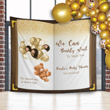 Gold Bear Balloons Baby Shower Book Backdrop