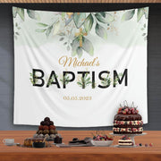 Greenery Eucalyptus Leaves Baptism Backdrop - iJay Backdrops