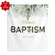 Greenery Eucalyptus Leaves Baptism Backdrop - iJay Backdrops
