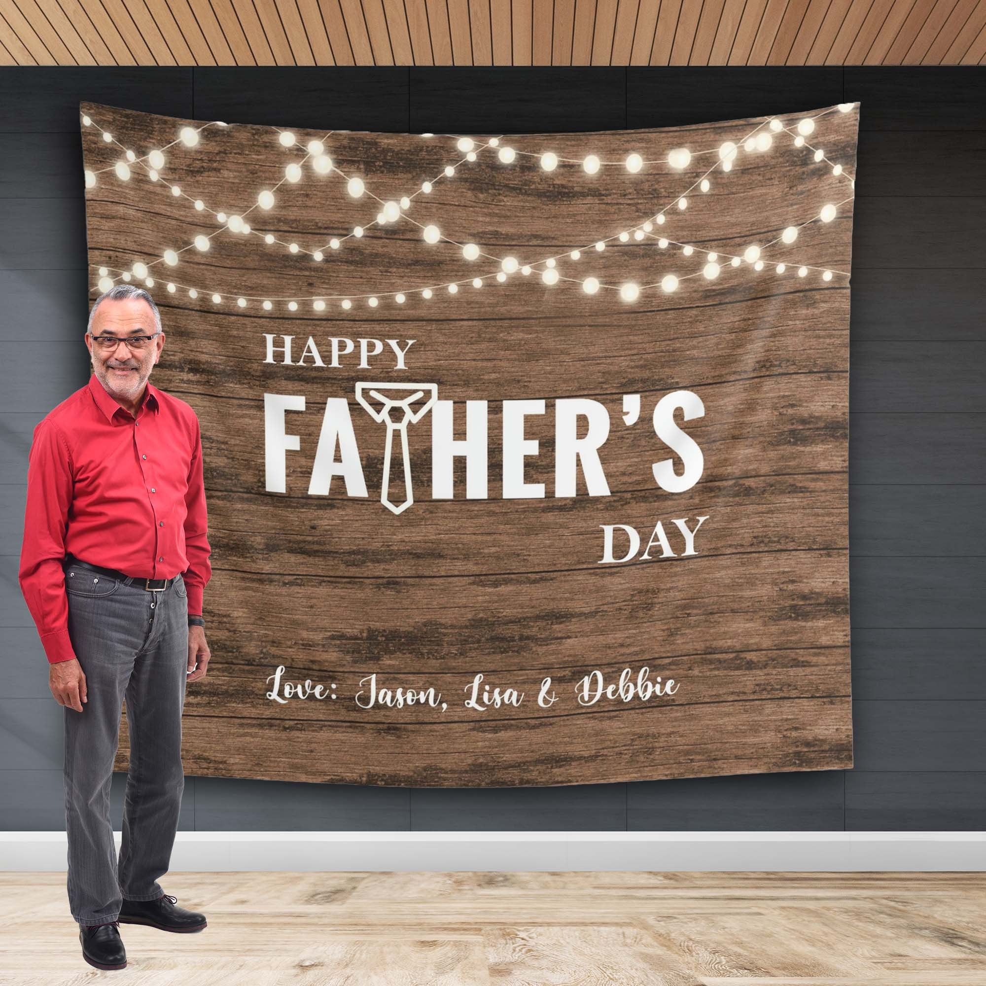 Rustic Happy Father's Day Backdrop Love Dad Decoration Family Festival Church PhotoBooth Banner Gold Glitter Thank You Daddy Decoration