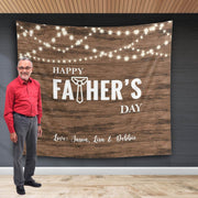 Rustic Happy Father's Day Backdrop Love Dad Decoration Family Festival Church PhotoBooth Banner Gold Glitter Thank You Daddy Decoration - iJay Backdrops
