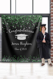 Green Silver Graduation Party Backdrop - iJay Backdrops