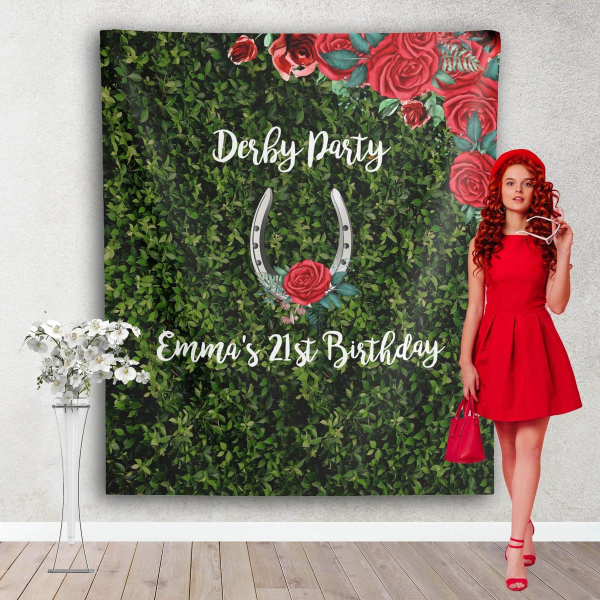 Custom Derby Kentucky Red Floral Party Backdrop - iJay Backdrops