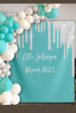 Custom Teal and Silver Glitter Party Backdrop