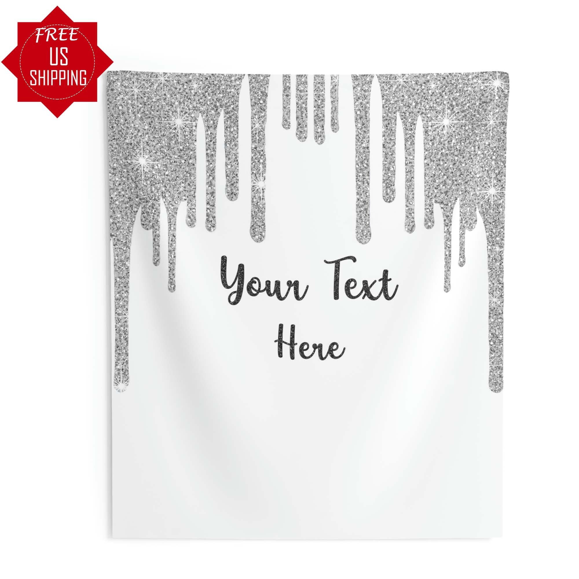 Silver White Birthday Party Backdrop Personalized Silver Dripping Glitter Photo booth Silver Sparkles Custom Backdrop Girl Birthday Dinner