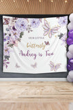 Purple Butterfly Birthday Backdrop Little Butterfly Banner First Birthday Decor Girl Butterfly Party Vintage Style Floral Background Gold
