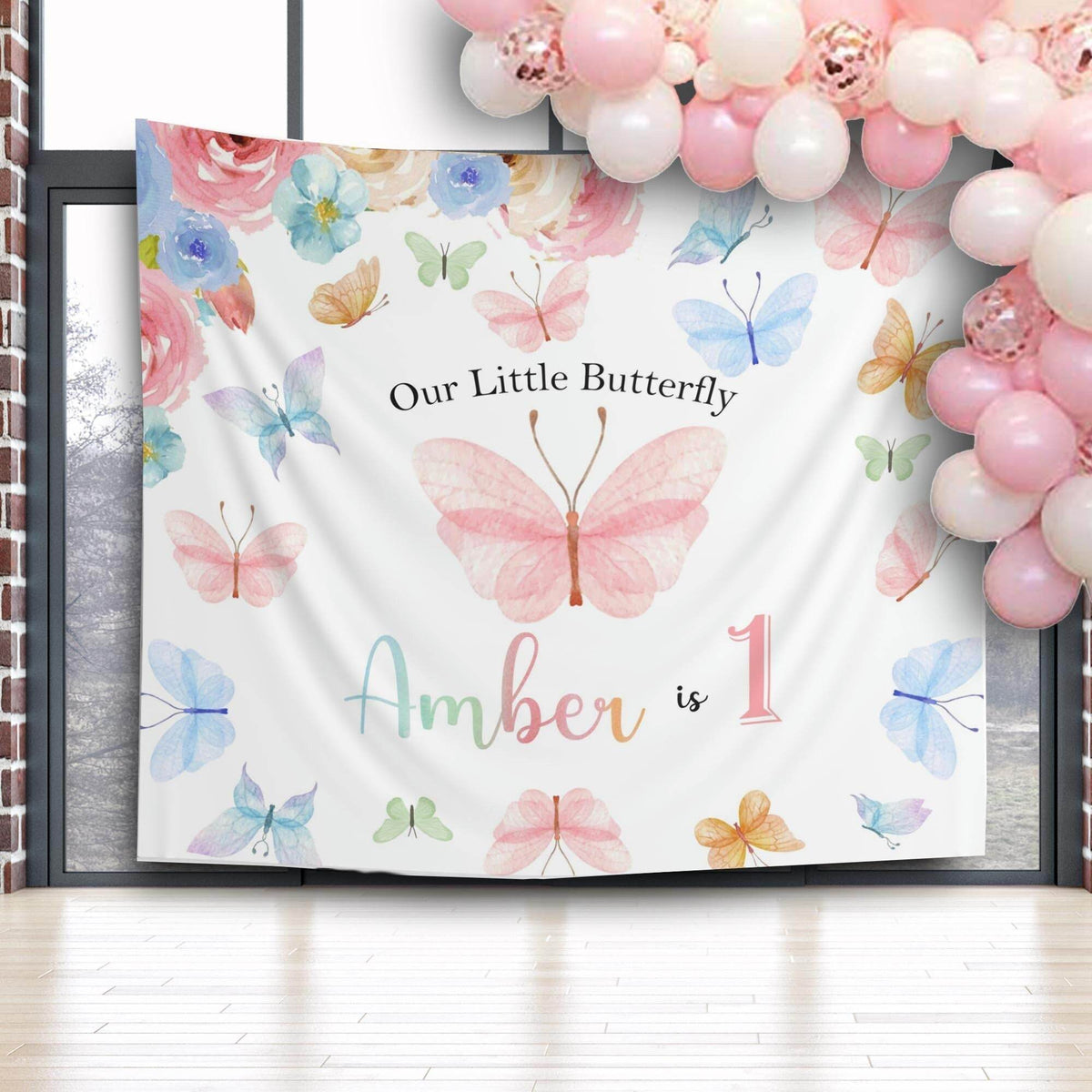 Pastel Colorful Butterfly Birthday Backdrop - iJay Backdrops
