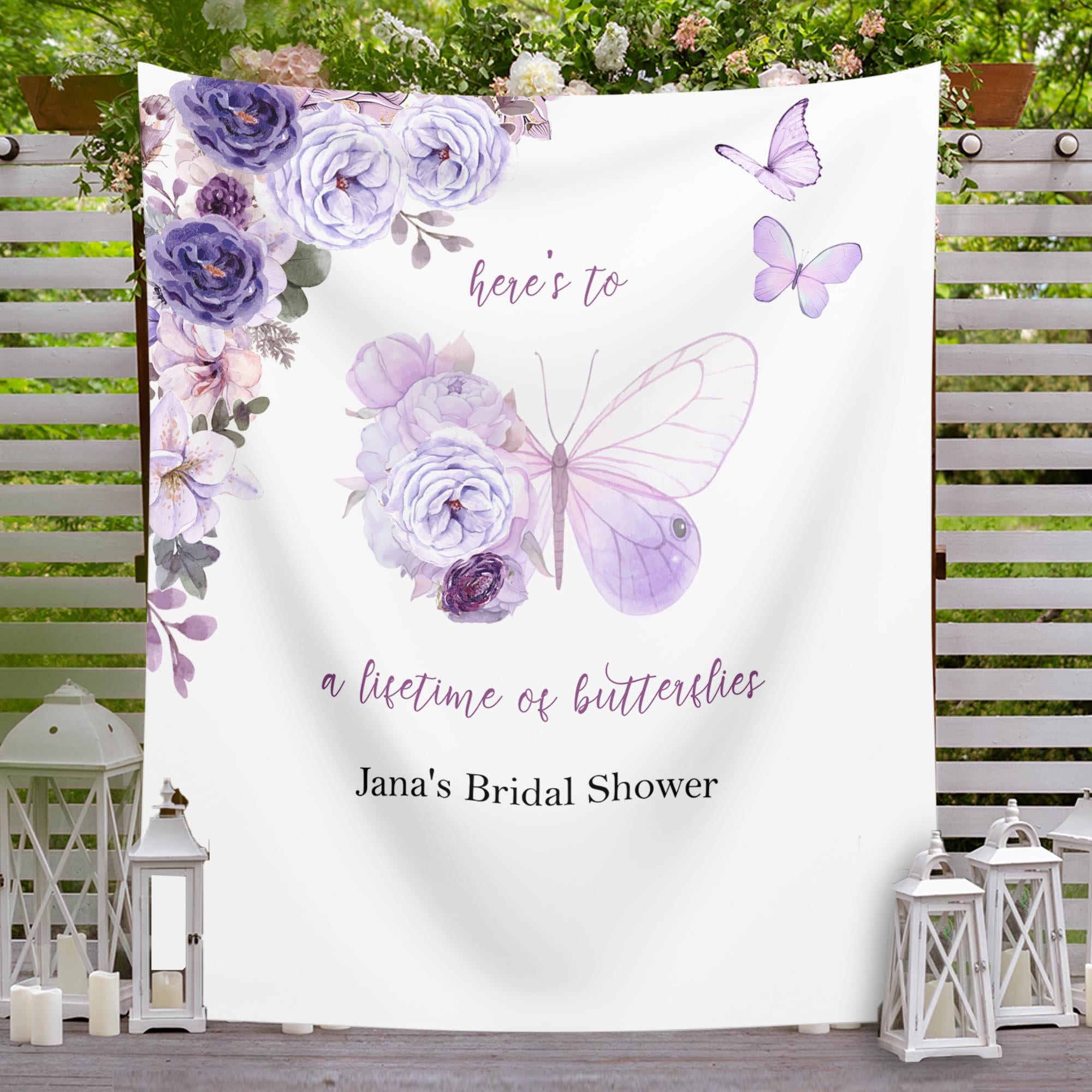 Purple Floral Butterfly Future Mrs Backdrop
