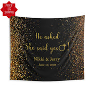 Proposal Decoration Gold Glitter Engagement Backdrop She Said Yes Banner Couples Shower Photo Booth Custom Bridal Shower Wedding Backdrop - iJay Backdrops