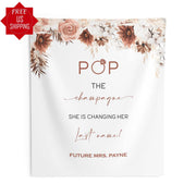 Pink Floral ‘Pop the Champagne’ Bridal shower backdrop - iJay Backdrops